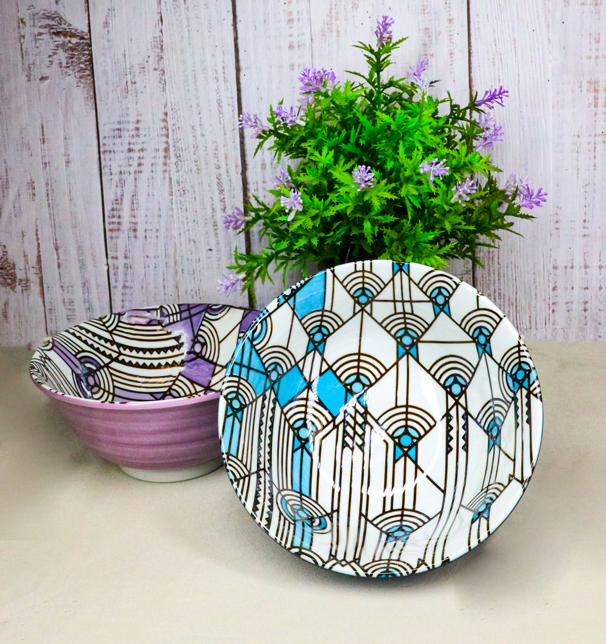 Pack Of 2 Made In Japan FLW April Showers Blue And Purple Porcelain Bowls 18oz
