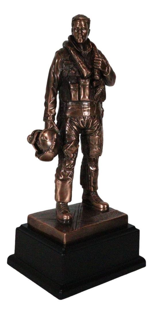 Air Force Airman Aircraft Carrier Fighter Jet Pilot Bronzed Statue With Base 11"