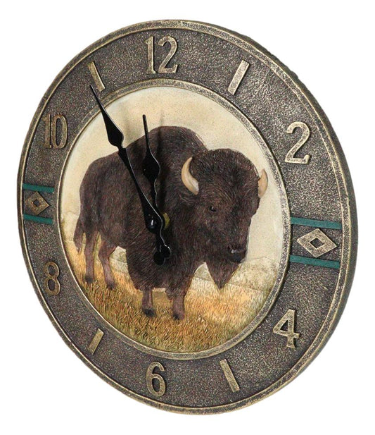 Frontier Land Legacy Southwestern Bison Wall Clock American Buffalo Sculpture