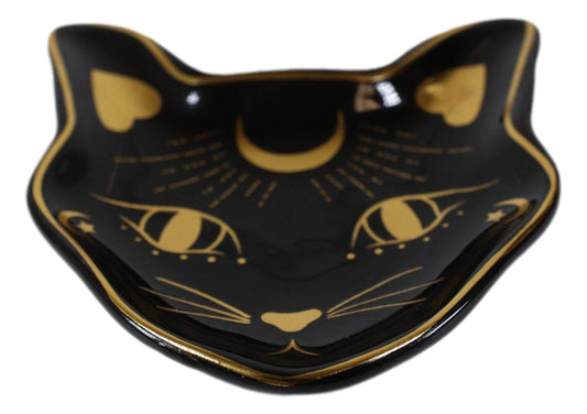 Wicca Astrology Witchcraft Mystic Mog Black Feline Cat Trinket Jewelry Dish - Ebros Gift