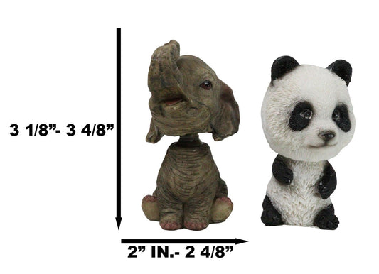 Whimsical Elephant Panda Black Bear And Wolf Set Of 4 Mini Bobblehead Figurines