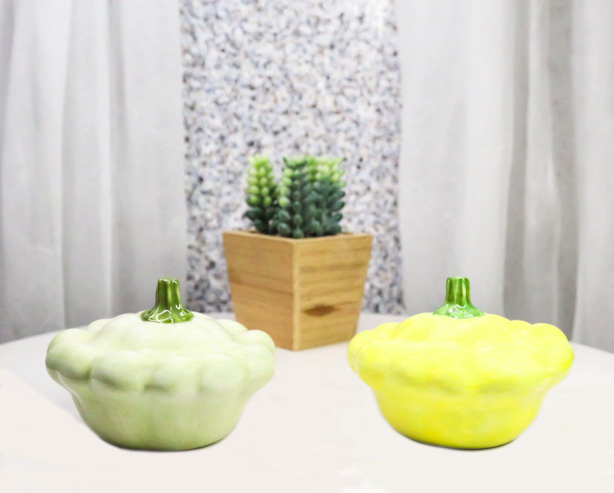 Ceramic Autumn Festive Yellow And Green Squash Salt And Pepper Shakers Set - Ebros Gift