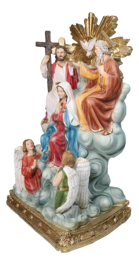 Catholic Holy Trinity Father Son and Holy Spirit with Mary and Angels Figurine