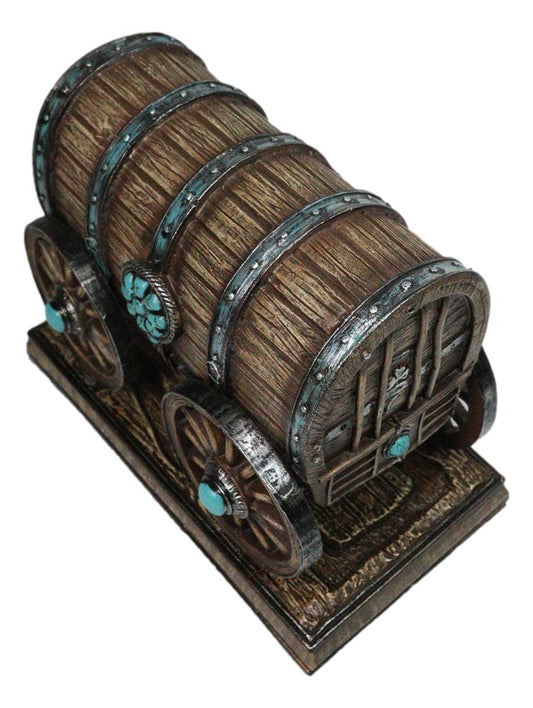 Rustic Western Faux Wooden Carriage Covered Wagon with Turquoise Accent Figurine