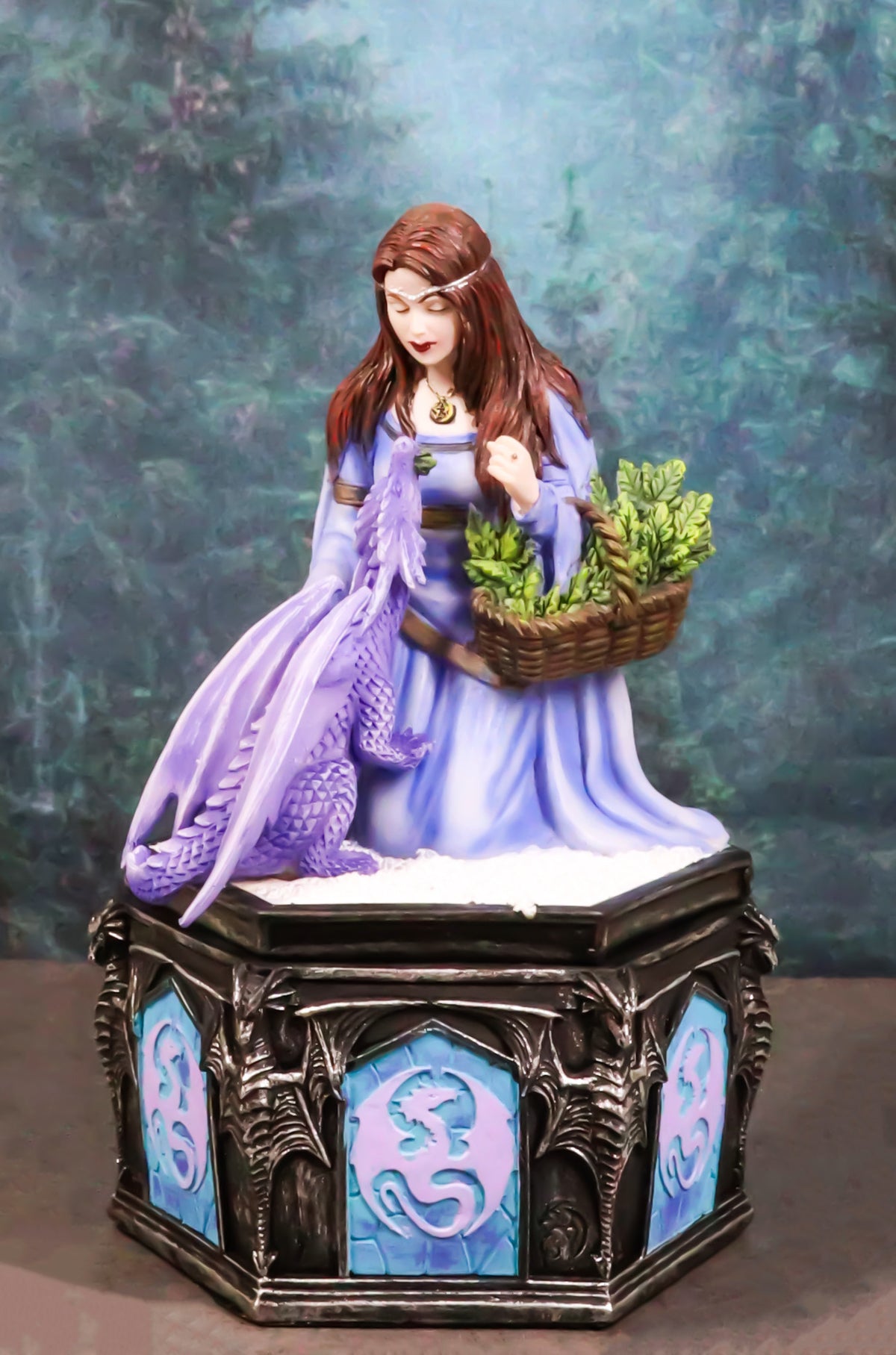 Fantasy Four Seasons Winter Friendship Fairy With Dragon Decorative Box Figurine