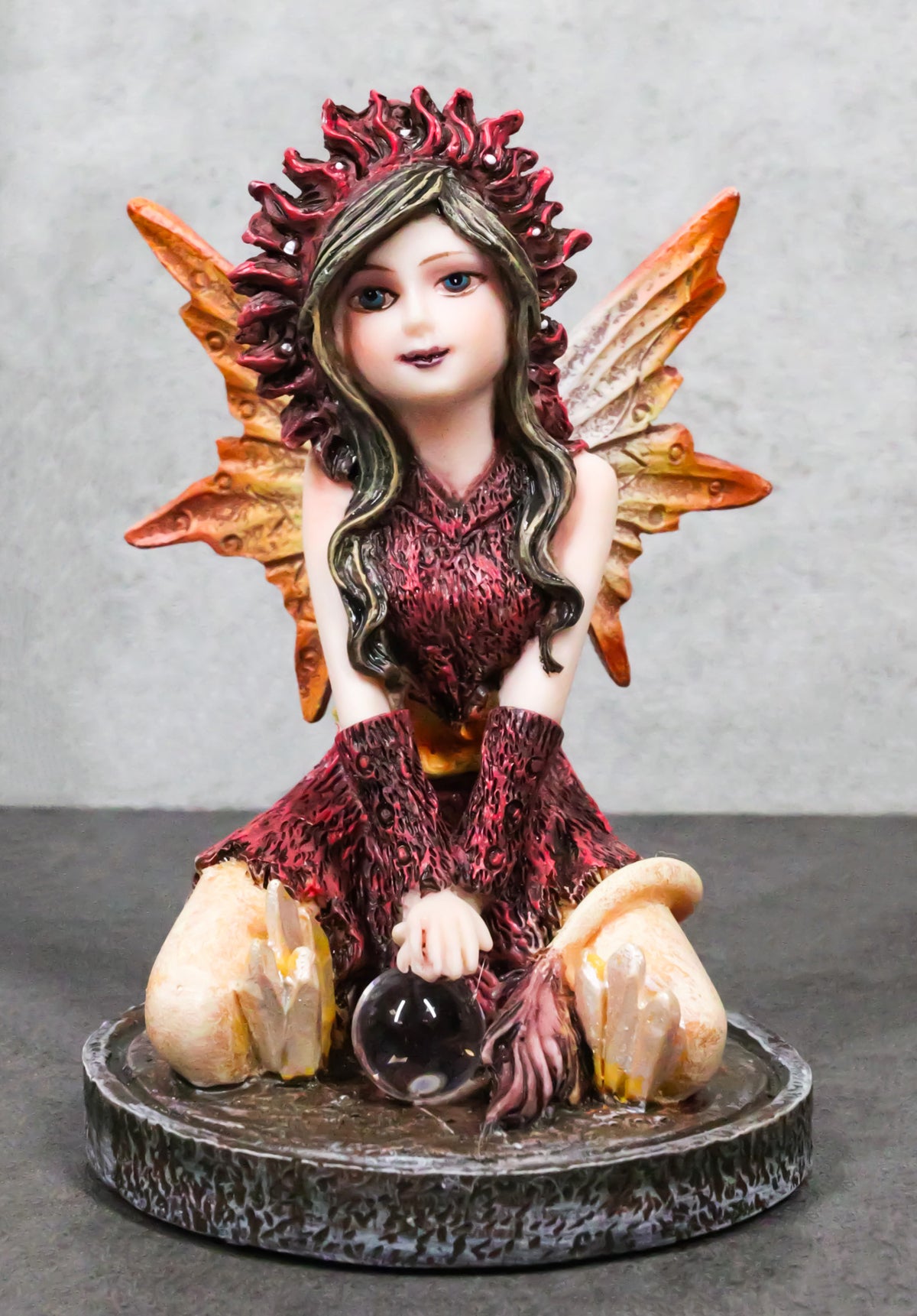 Kneeling Red Tribal Dress Summer Hanuman Fairy with Crystal Ball Small Figurine - Ebros Gift