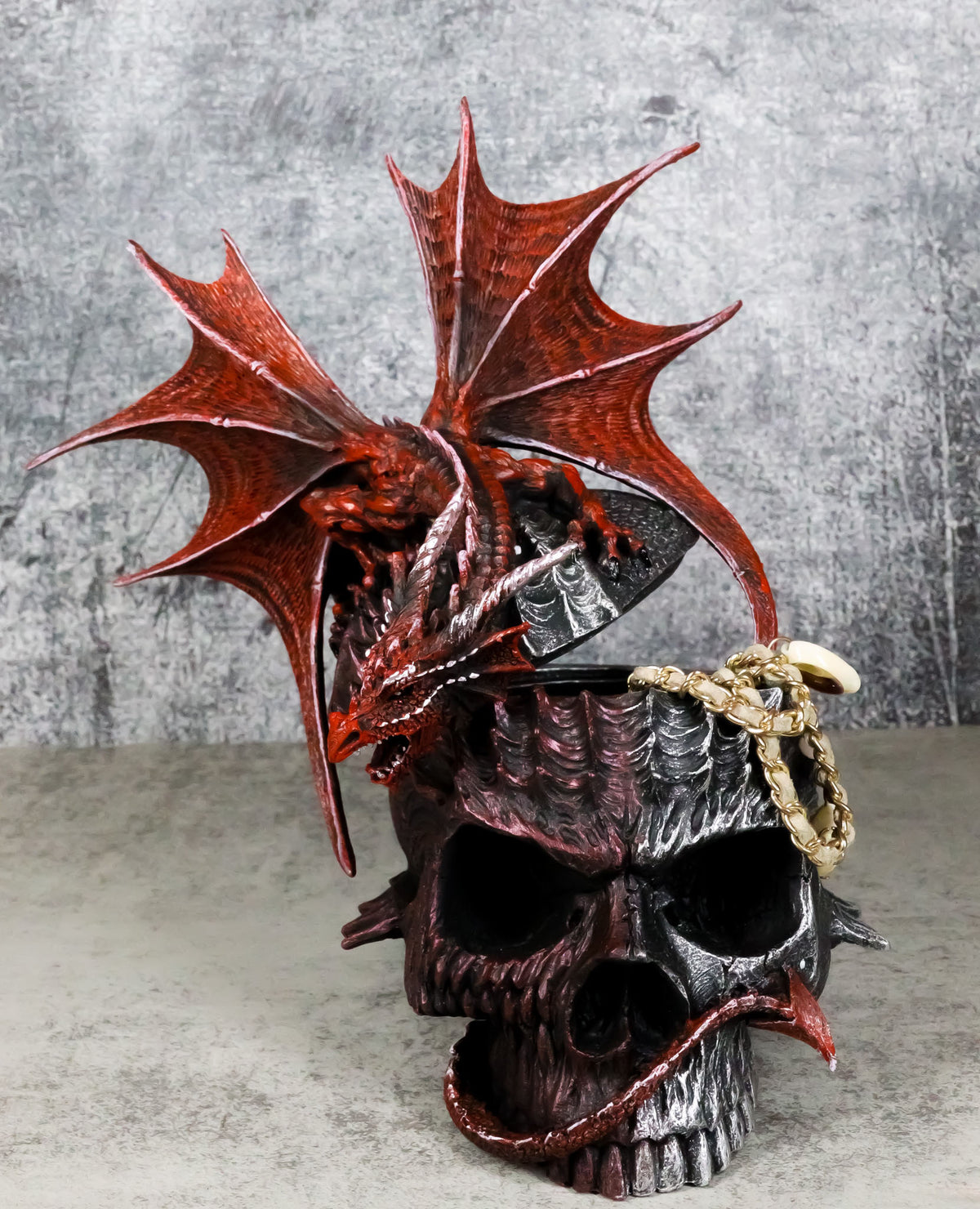 Infection Virus Zombie Skull With Red Wyvern Dragon Decorative Box Figurine