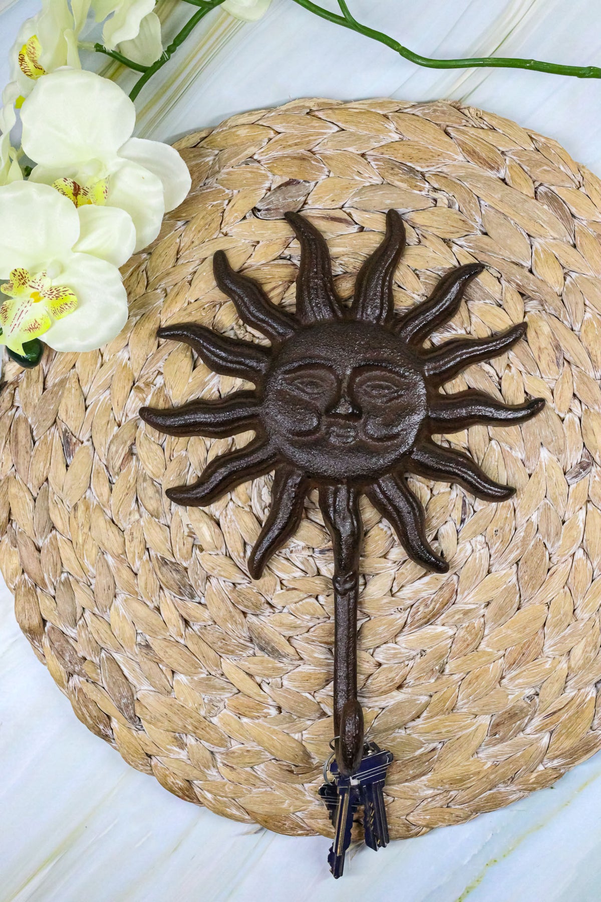Pack Of 2 Rustic Cast Iron Belenos Helios Radiant Sun God Wall Hook Sculptures