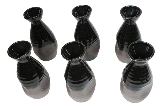 Pack Of 6 Made In Japan Black Matte And Glossy Wine Sake Tokkuri Bottle Flasks