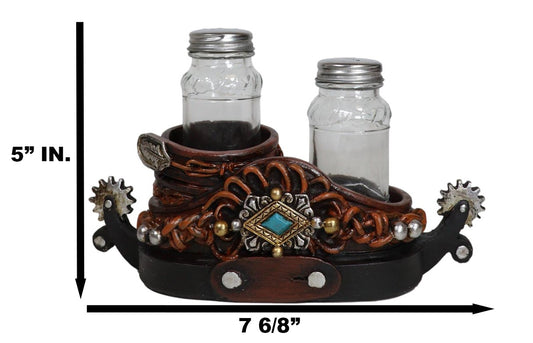 Western Cowboy Double Boot Spurs And Concho Faux Leather Salt Pepper Shakers Set - Ebros Gift