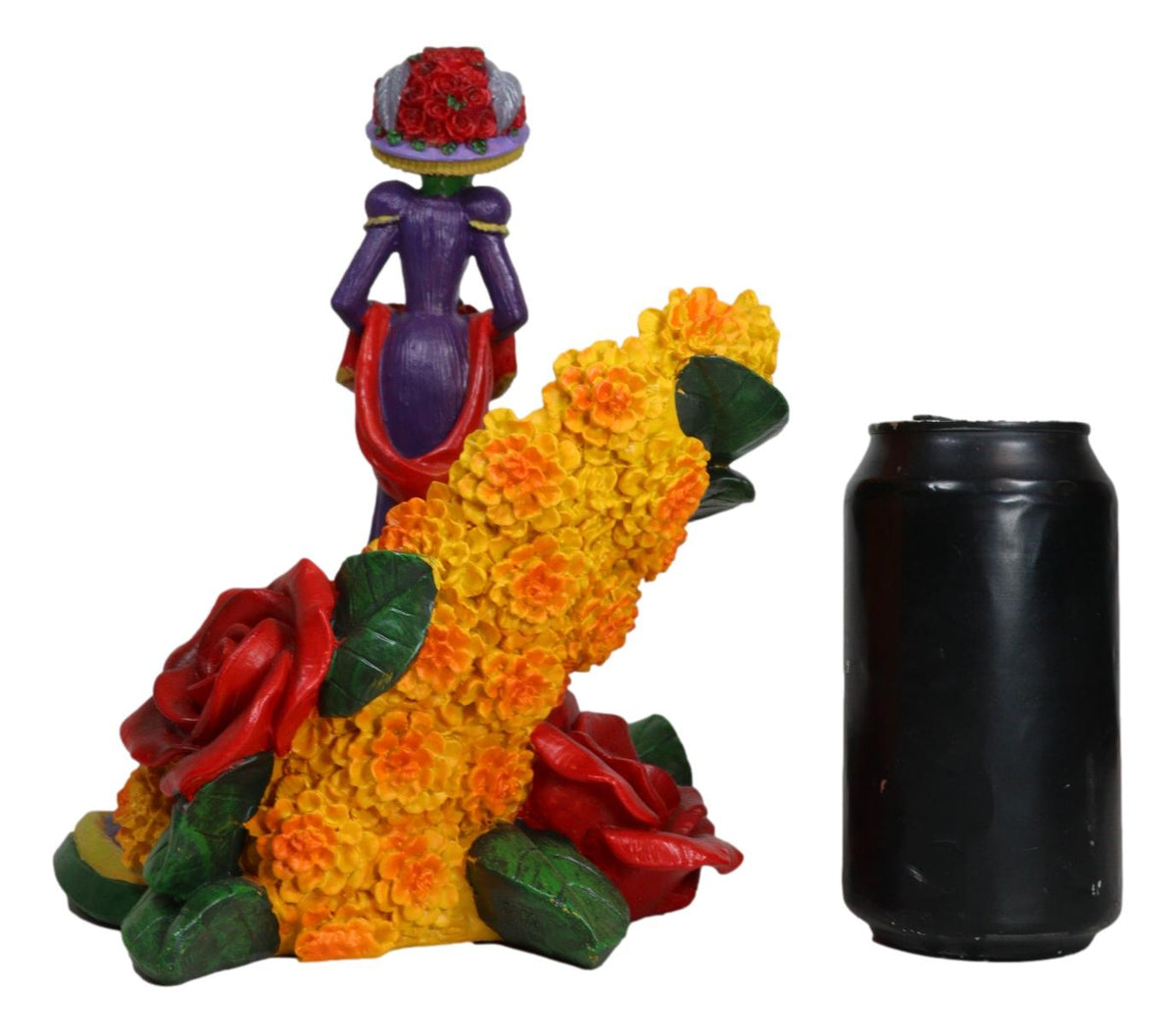 Sugar Skull Day of The Dead Lady Catrina Roses And Florals Wine Holder Figurine