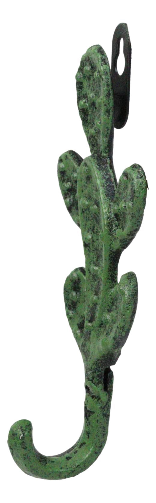 Pack Of 2 Cast Iron Verdi Green Southwest Bunny Ears Cactus Wall Hook Plaques