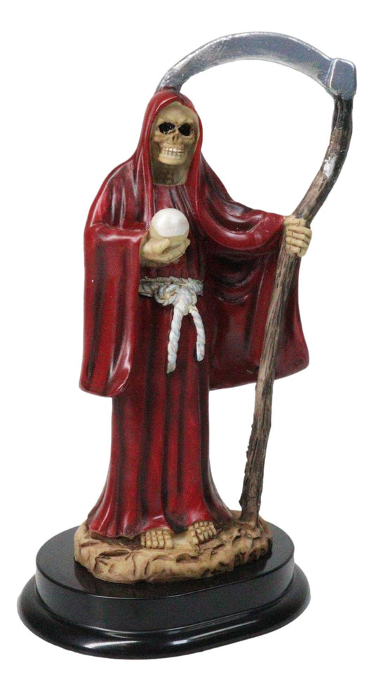 Red Robe Santa Muerte With Scythe Patroness Of Love And Romance Figurine 5"H