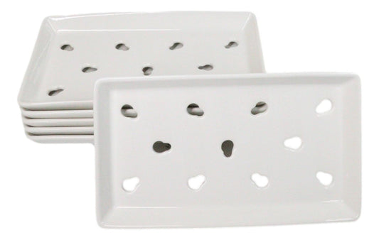 Pack Of 6 Ceramic White Neta Zara Sushi Case Plates With Drip Holes 9" By 5"