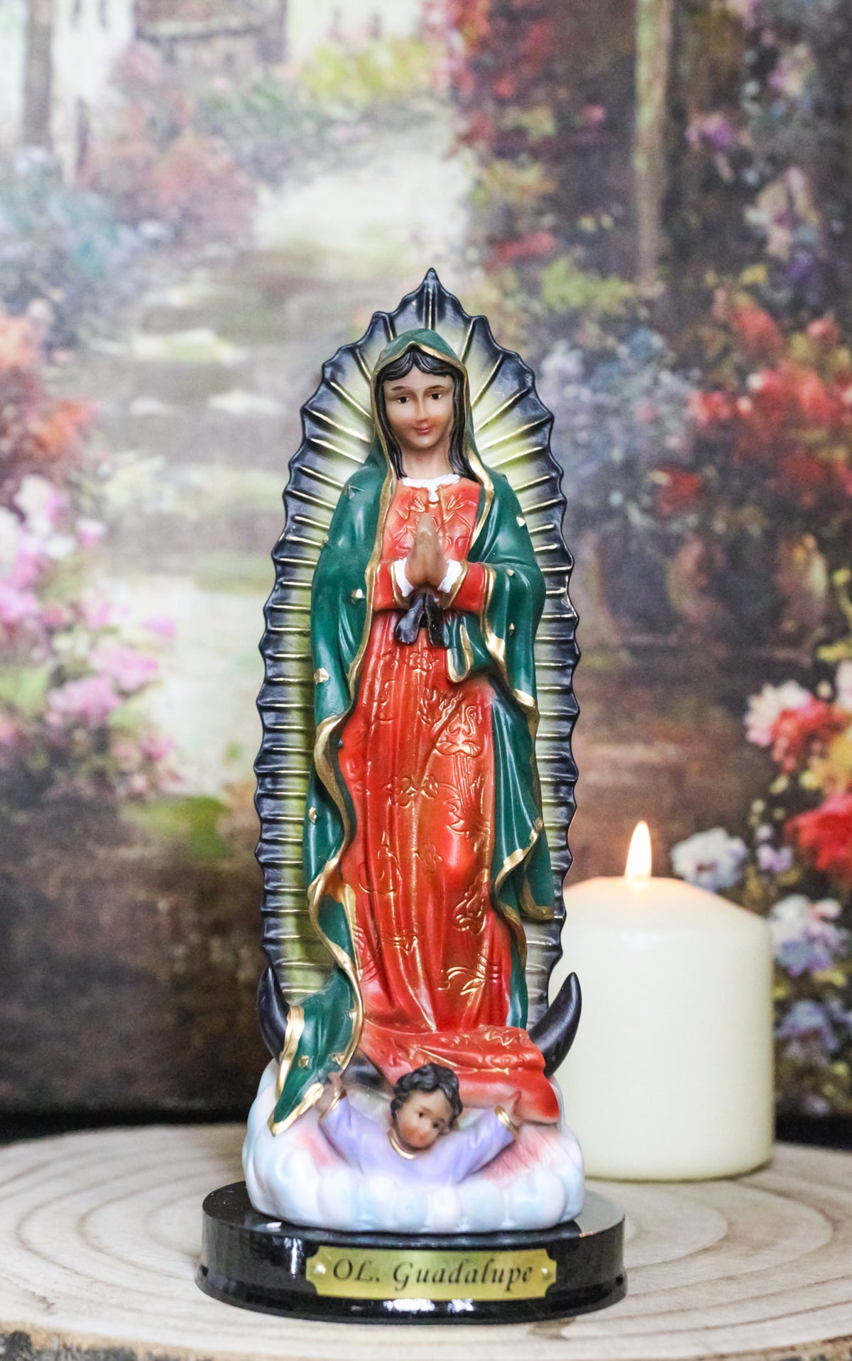 Catholic Blessed Virgin Mary Our Lady of Guadalupe Figurine With Base 8" Tall