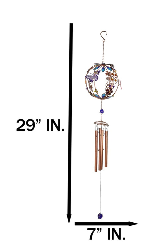 Monarch Butterflies by Floral Garden Globe Art Glass Gemstones Metal Wind Chime