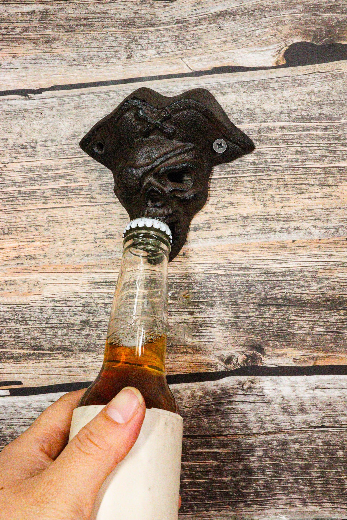 Set Of 4 Rustic Cast Iron Pirate Captain Skull Eye Patch Wall Bottle Openers