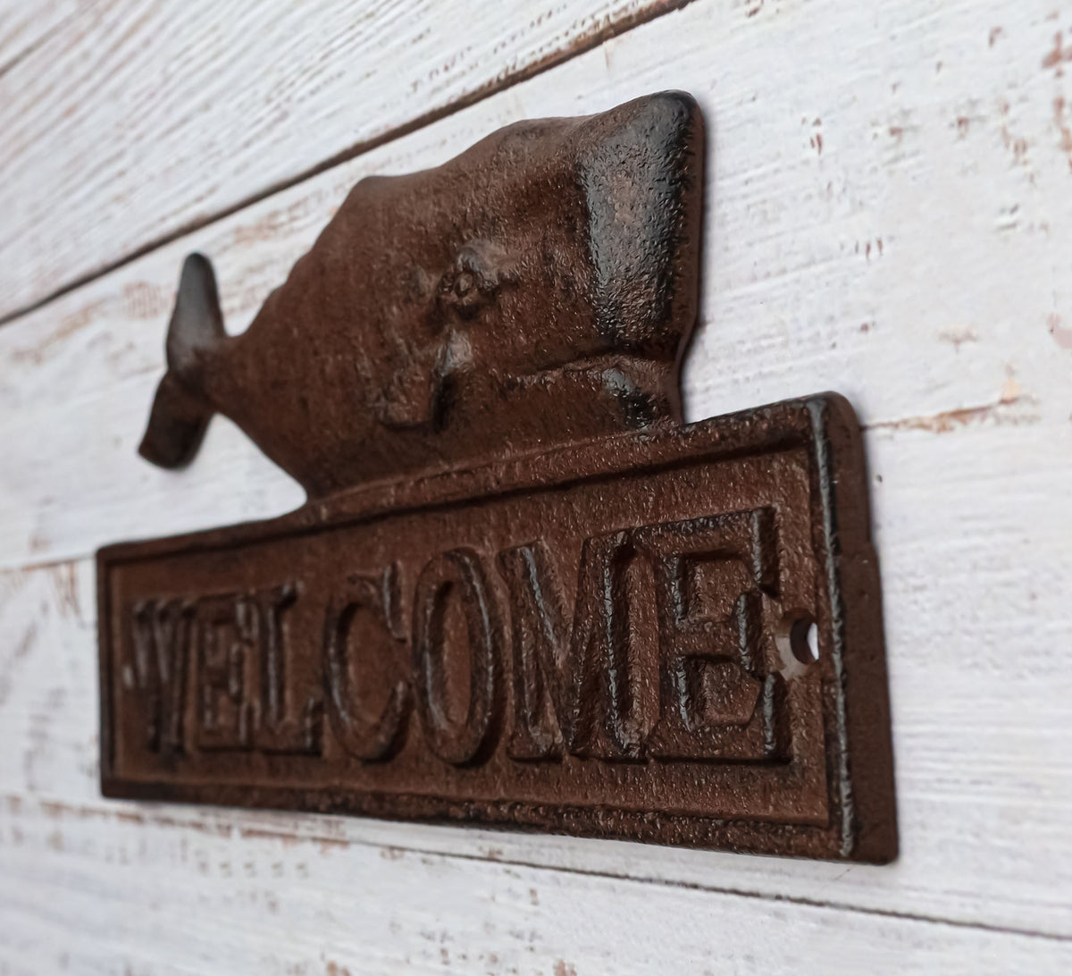Cast Iron Nautical Ocean Sperm Whale Welcome Sign Decorative Wall Door Plaque