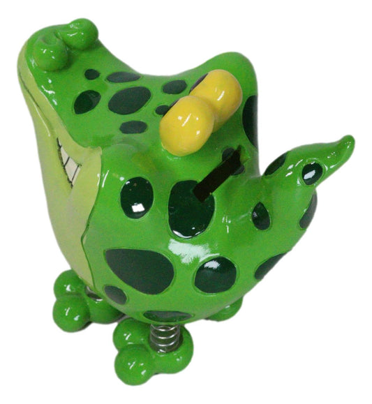 Whimsical Swamp Bayou Alligator Money Piggy Bank W/ Bobble Spring Legs Figurine