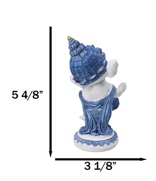 Blue White Hindu Elephant God Dancing Ganesha With Mridangam Drum Figurine