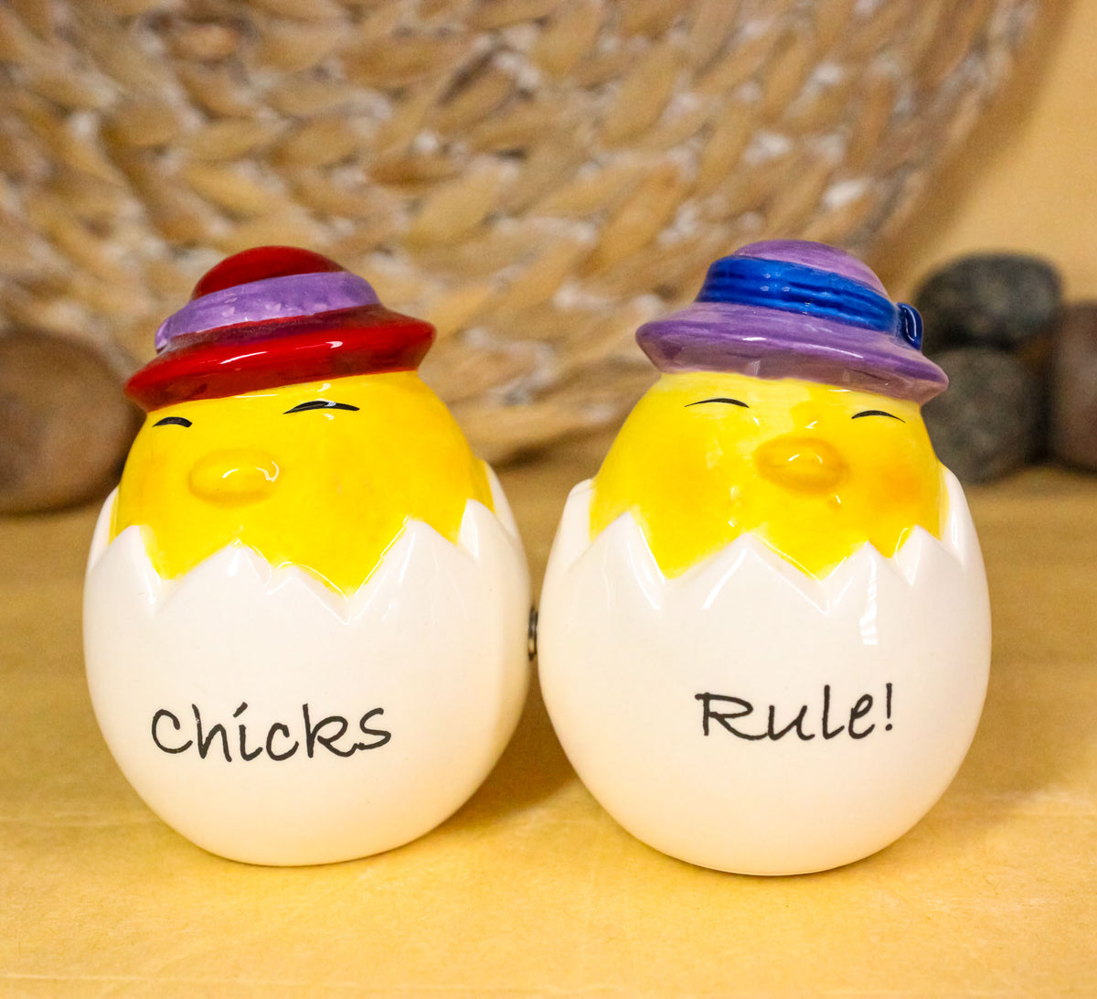 Chicks Rule Yellow Chickens Breaking Our Of Egg Salt And Pepper Shakers Set