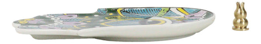 Green Chakra Hamsa Palm Mandala and Evil Eye Ceramic Dish Brass Incense Holder