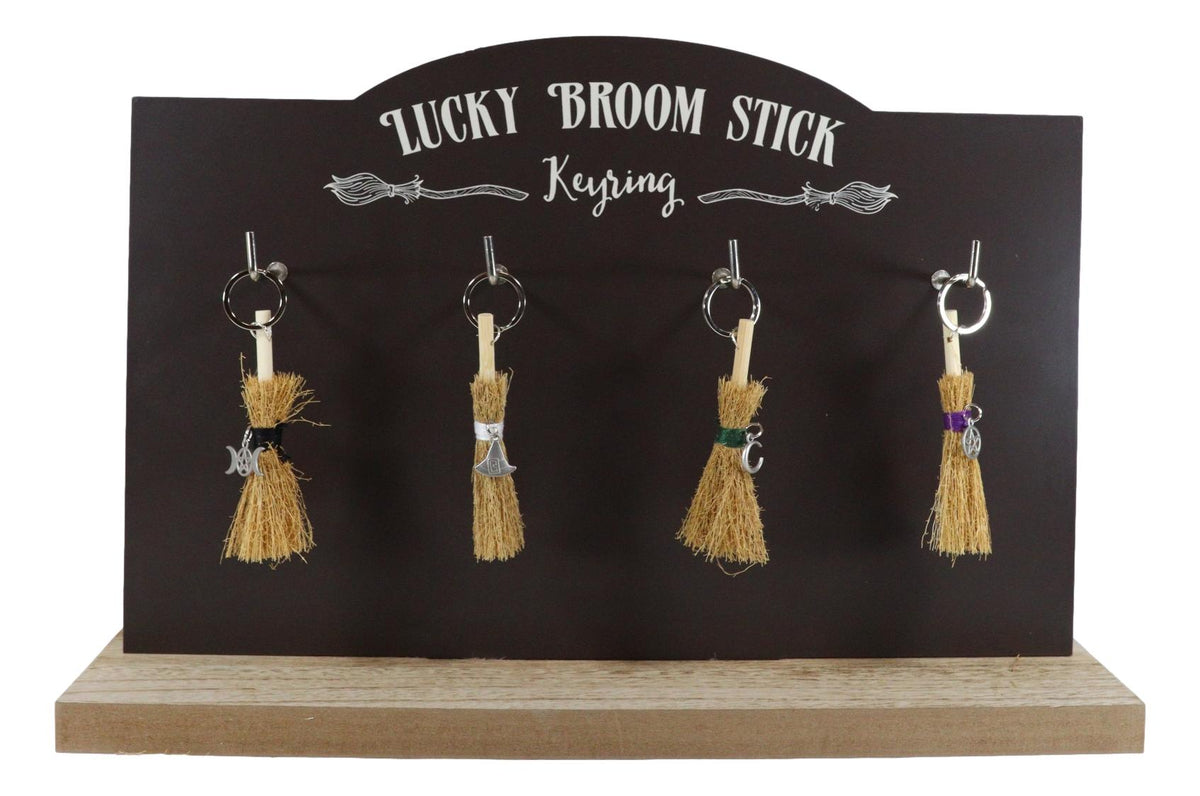 Triple Moon Crescent Pentagram Witch Hat Broomsticks Keyring Key Chains Set Of 4
