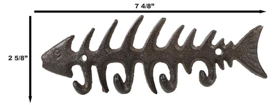 Pack of 2 Vintage Marine Decorative Cast Iron Fish Bone Quadruple Wall Hooks