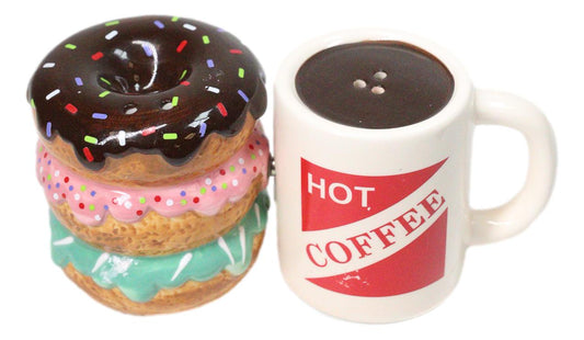 Donut Shop Breakfast Donuts And Hot Coffee Mug Ceramic Salt Pepper Shakers Set