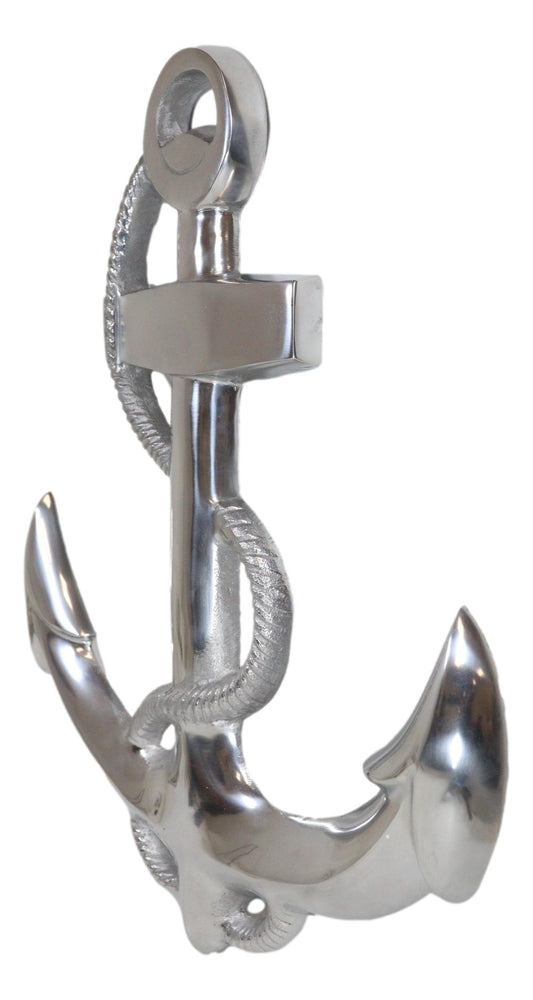 Nautical Ocean Marine Polished Aluminum Metal Ship Anchor Wall Decor Plaque 18"H