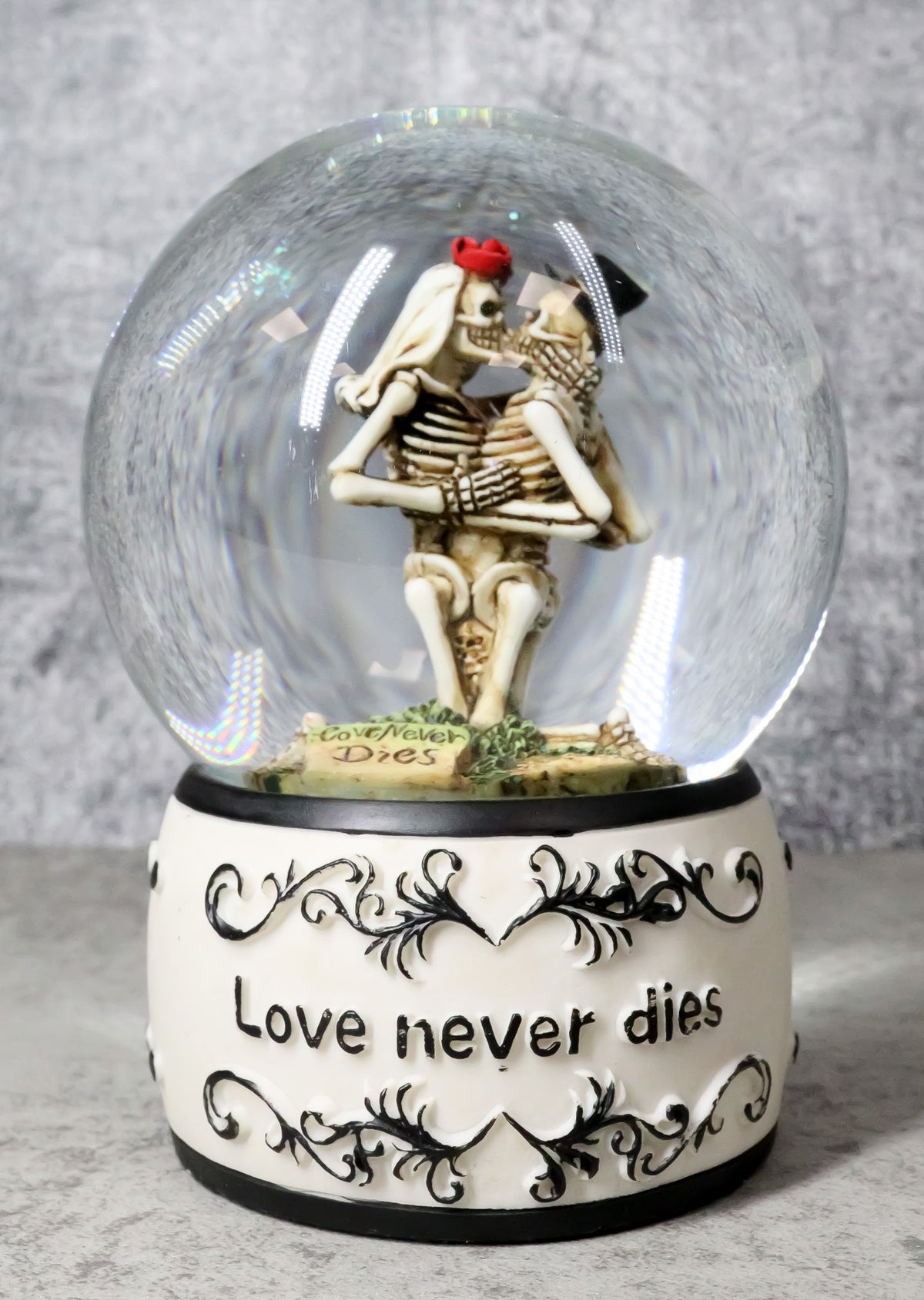 Day of The Dead Love Never Dies Kissing Bride And Groom Skeletons Water Globe