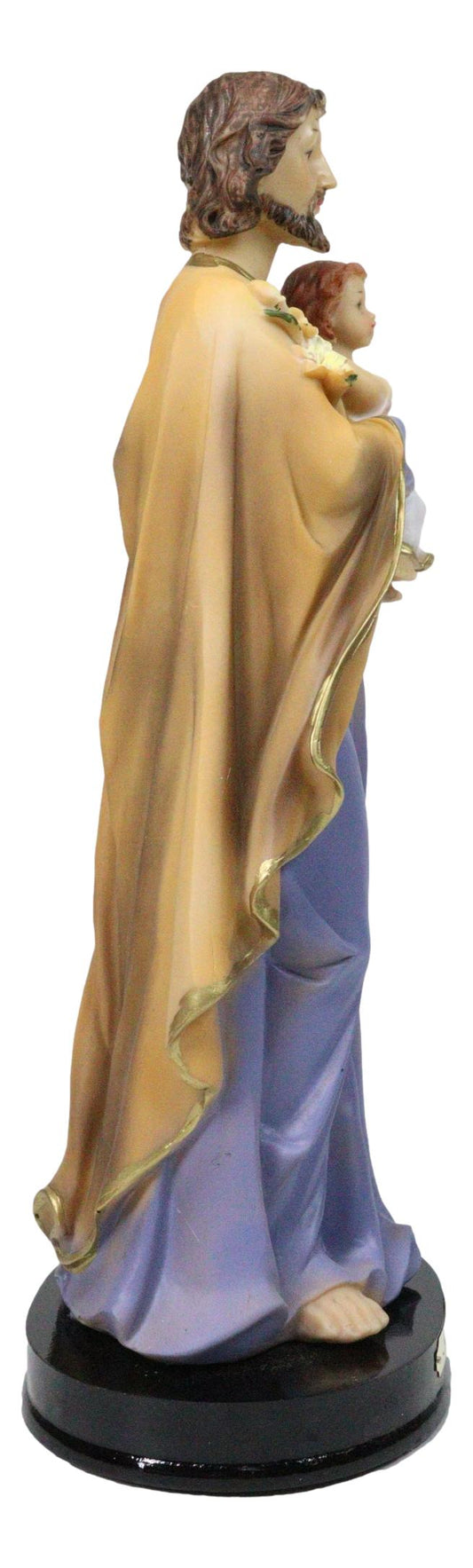 Purple Robe Saint Joseph Carrying Child Jesus Catholic Figurine With Base 12"H