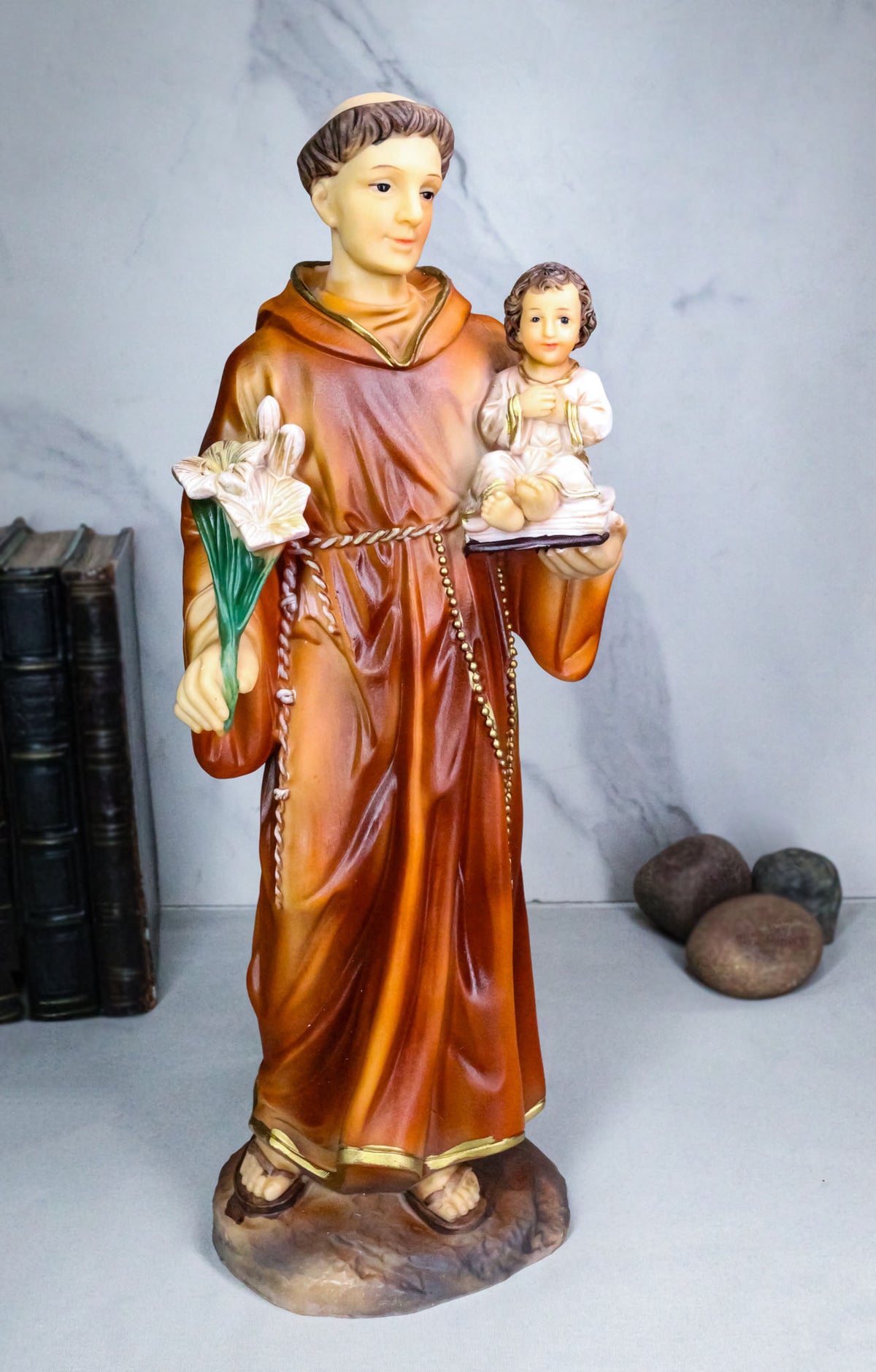 Catholic Church Saint Anthony of Padua Carrying Baby Jesus And Bible Statue 12"H - Ebros Gift