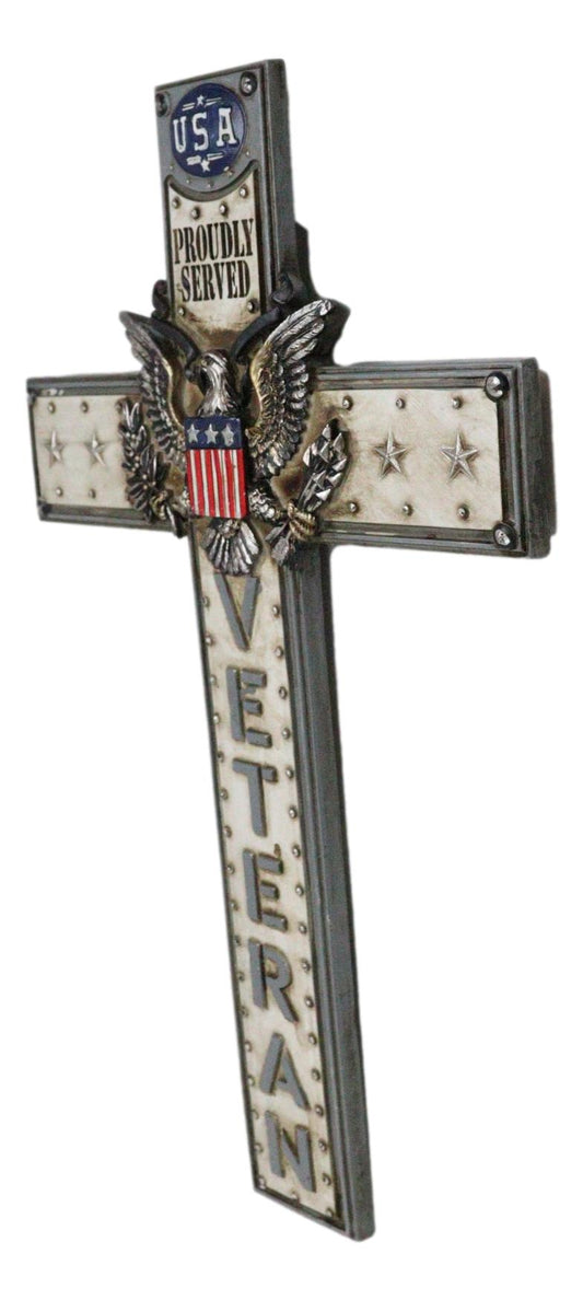Western USA Proudly Served Flag American Great Seal Eagle Veteran Wall Cross - Ebros Gift