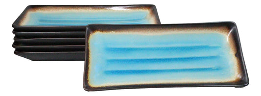 Set Of 6 Blue Aozora Kannyu Collection Ceramic Rectangular Serving Platters 12"L