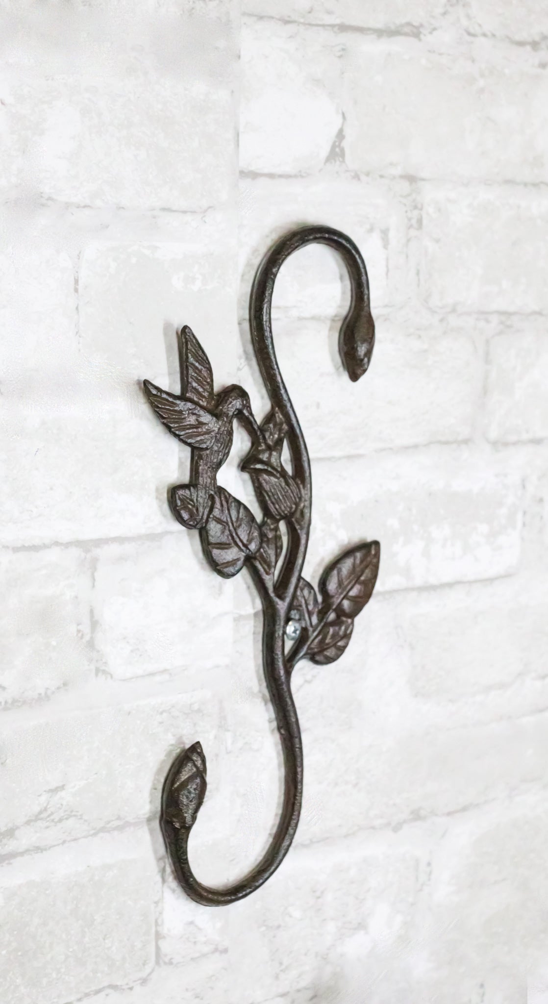 Pack of 2 Cast Iron Whimsical Hummingbird By Vine Planter Holder Wall Hook 11"H