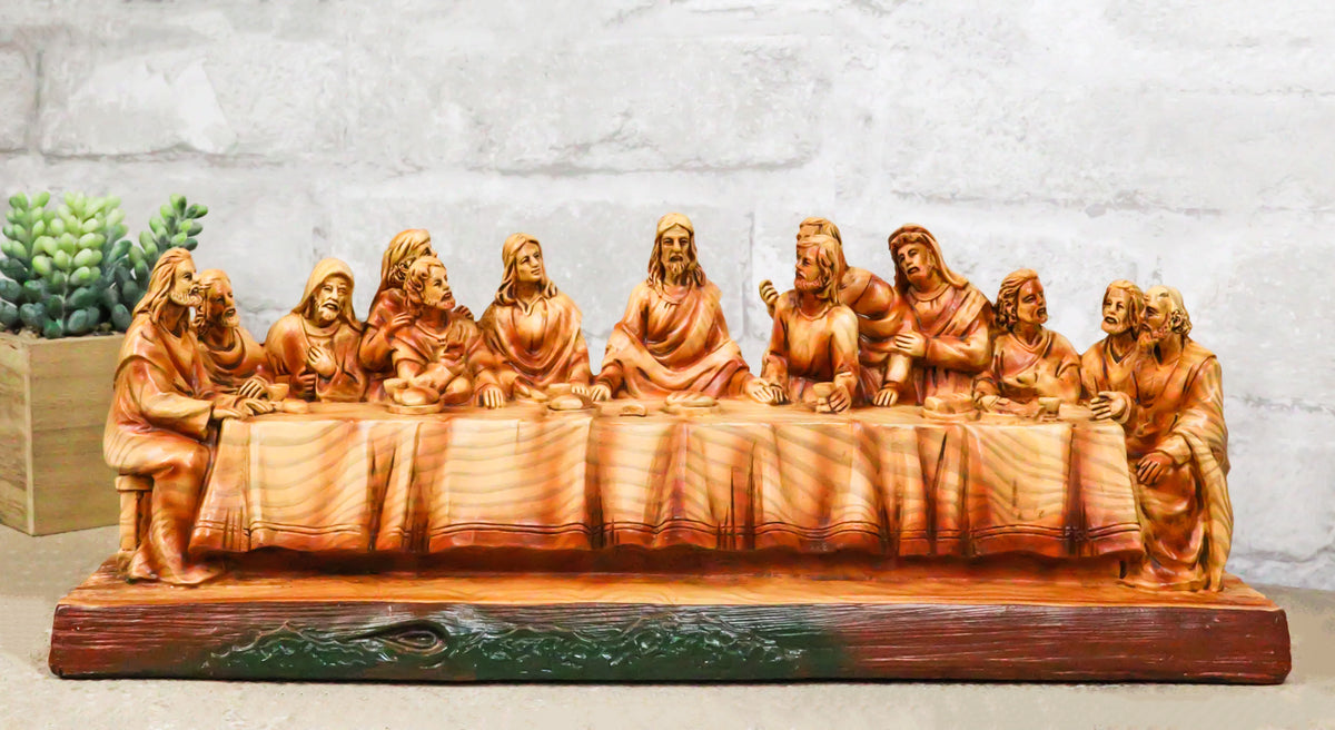 Da Vinci The Last Supper Jesus And Disciples Faux Cedar Wood 12"Long Figurine