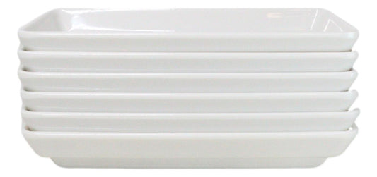 Pack Of 6 White Neta Zara Sushi Case Sashimi Plates With Drip Holes 8" By 3.75"