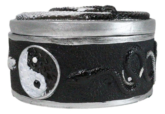 Spiritual Harmony Black And White Coiled Yin Yang Snake Small Trinket Box 4"D