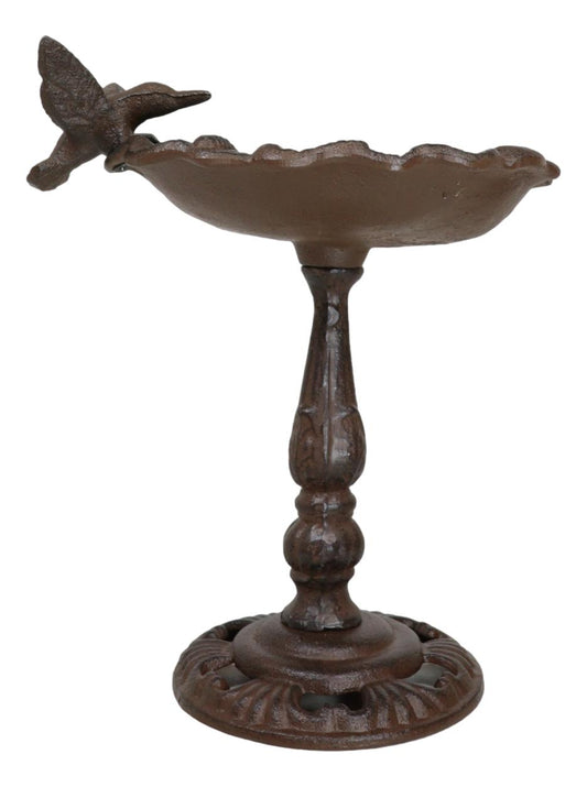 Rustic Cast Iron Hummingbird Perching On Flower Garden Bird Feeder Bath 10.5"H - Ebros Gift