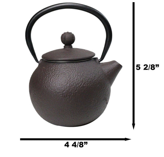 Round Dark Brown Textured Pattern Petite Cast Iron Teapot 10oz Tea Pot