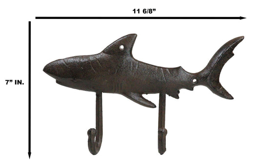 Pack Of 2 Cast Iron Rustic Nautical Marine Great White Shark Double Wall Hooks