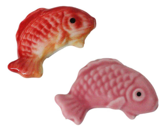 Red And Pink Auspicious Koi Fishes Set of 2 Chopsticks And Ceramic Rests Set