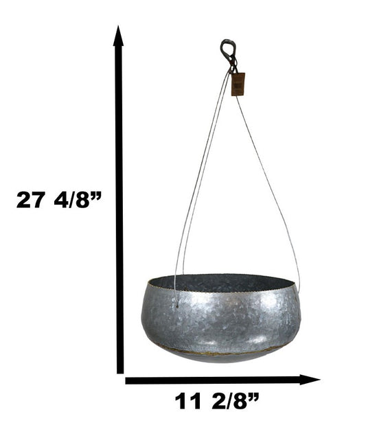 Farmhouse Rustic Galvanized Metal Gold Accent Hanging Round Wall Planter 11" Pot