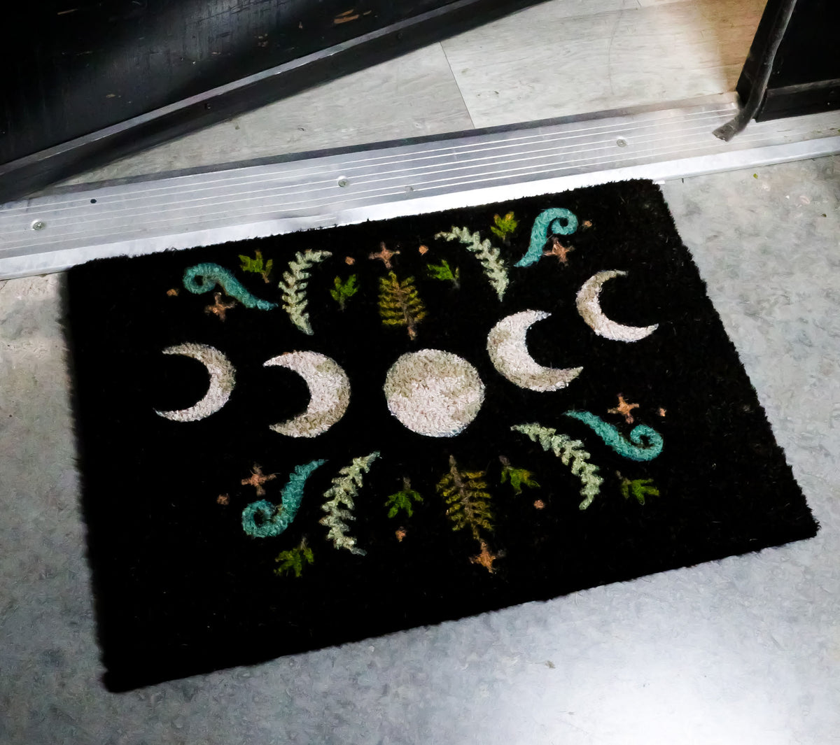 Dark Forest Moon Phase Wiccan Black Coir Coconut Fiber Floor Mat Doormat - Ebros Gift