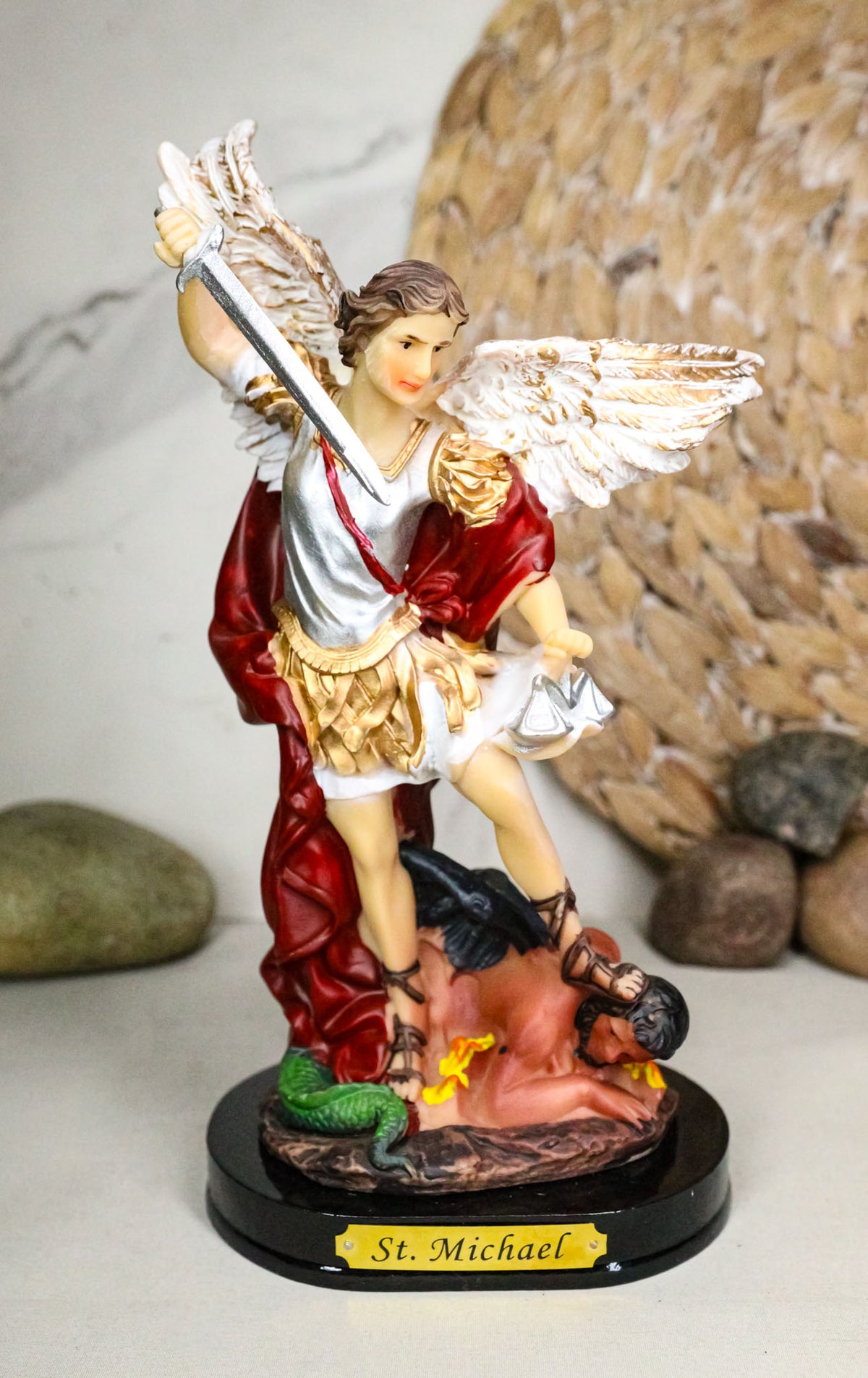 Archangel Saint Michael Trampling Satan With Sword And Scales Figurine 8"H