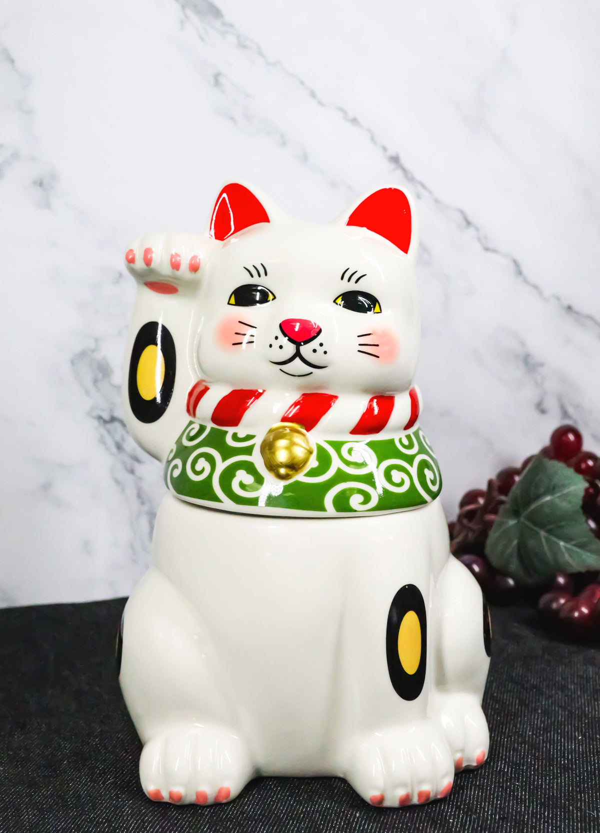 Japanese Maneki Neko Lucky Fortune Charm Cat Ceramic Cookie Jar Figurine