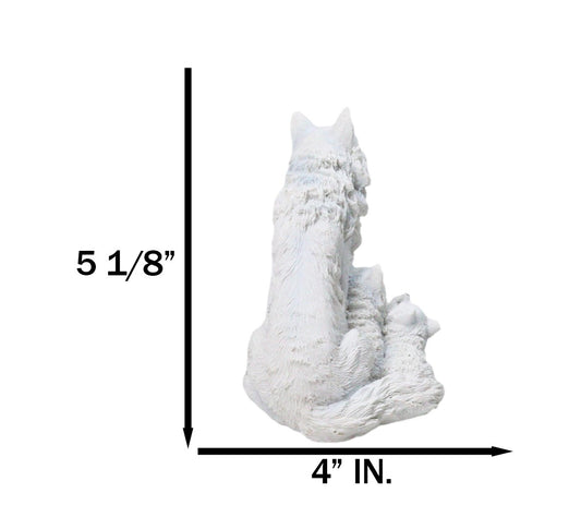 Winter Tundra Forest Snow White Wolf With 3 Adorable Cubs Family Figurine