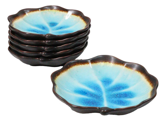 Pack Of 6 Blue Sky Aozora Kannyu Ceramic Leaf Shaped Deep Appetizer Salad Plates