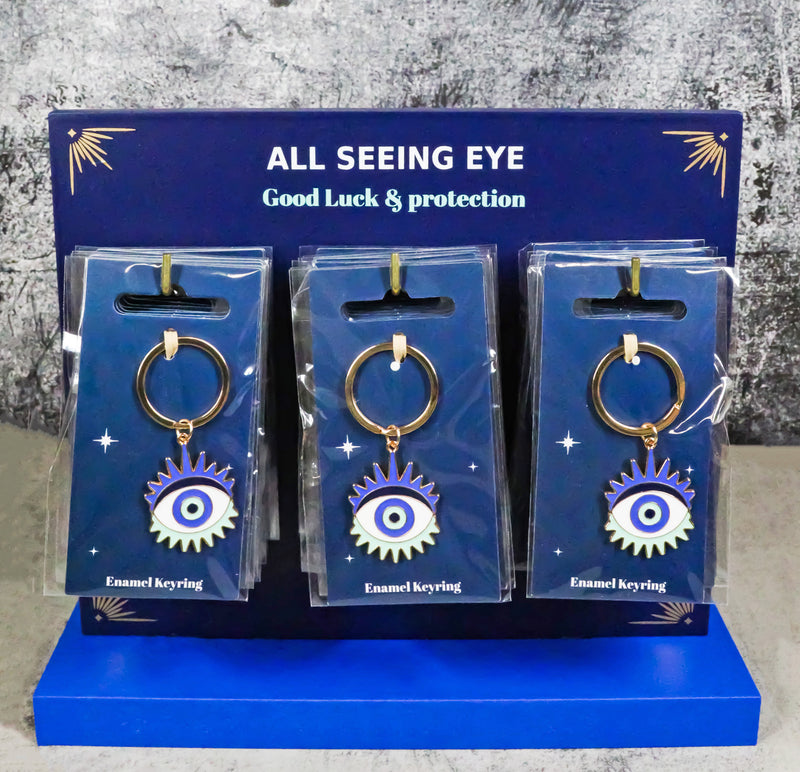 24 Wiccan All Seeing Eye Of Protection Keychain Charms With Display Stand Set